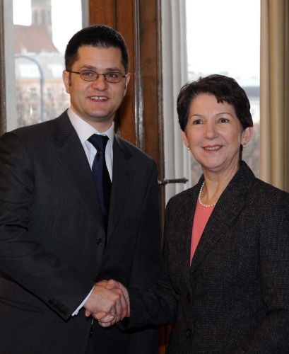 Nationalratspräsidentin Mag.a Barbara Prammer begrüßt den serbischen Außenminister Vuk Jeremić