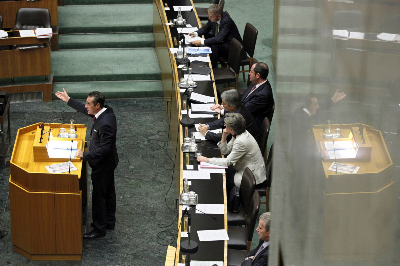 Heinz-Christian Strache waehrend seiner Ausfuehrungen zun Budget am 1 Dezember 2010. Foto: Leonhard Foeger/Reuters ABDRUCK HONORARFREI NUR BEI DIREKTER BERICHTERSTATTUNG ZUR AUSSTELLUNG.