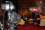 Nationalratspräsidentin Mag.a Barbara Prammer beim Interview im Studio von Lok Sabha TV, dem Fernsehen des indischen Parlaments.