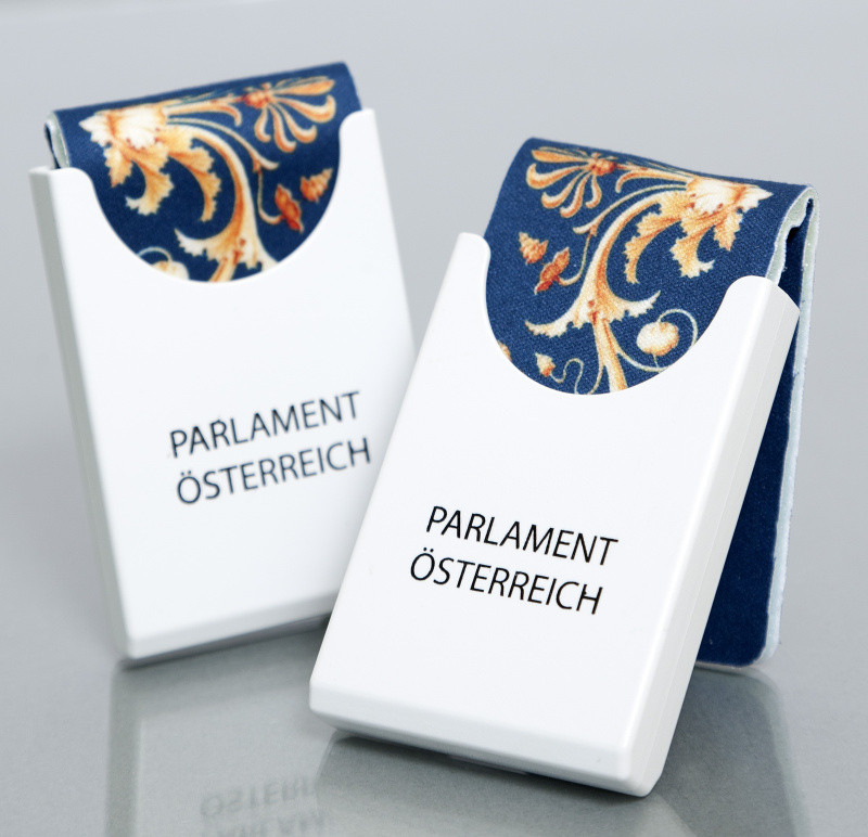 Brillenputztuch blau/gold