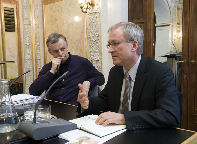 v.li.: Univ.-Prof. Mag. Dr. Alois Ecker - Fachdidaktikzentrum Geschichte, Sozialkunde und politische Bildung, Universität Wien und Univ.-Prof. Dr. Wolfgang Sander - Department für Didaktik der politischen Bildung, Universität Wien