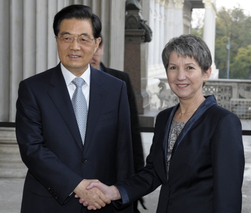 v.li. Hu Jintao - Staatspräsident der Volksrepublik China und Mag.a Barbara Prammer - Nationalratspräsidentin
