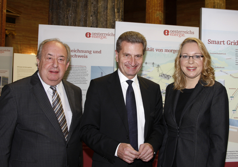 v.li. Fritz Neugebauer - Zweiter Nationalratspräsident, Günther Oettinger - EU-Kommissar für Energie Investitionen und Rahmenbedingungen für eine nachhaltige Energieversorgung in Europa und Prof.in Dr.in Claudia Kemfert - Energieexpertin des Deutschen Instituts für Wirtschaftsforschung Deutschland als Pionier der Energiewende in der EU