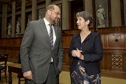 v.li.: Der Präsident des Europäischen Parlaments Martin Schulz und Nationalratspräsidentin Barbara Prammer im Historischen Sitzungssaal