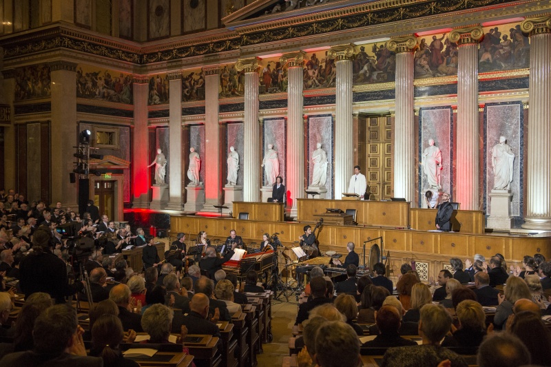  v.li.: Sopranistin Katerina Beranova, Bass Robert Holzer, Stimme des Kindes Alexandra Diesterhöft und Sprecher Karl M. Sibelius 