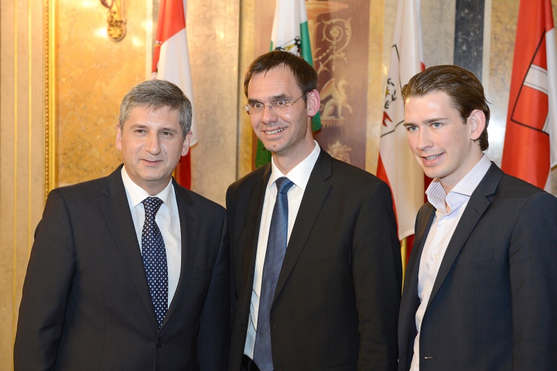 v.li.: Vizekanzler Michael Spindelegger, Landeshauptmann von Vorarlberg Markus Wallner und Staatssekretär Sebastian Kurz