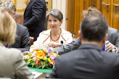 Nationalratspräsidentin Barbara Prammer (S) bei der Aussprache mit der kroatischen Außenministerin Vesna Pusic