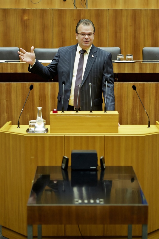 Nationalratsabgeordneter Hans-Jörg Jenewein (F) am Rednerpult