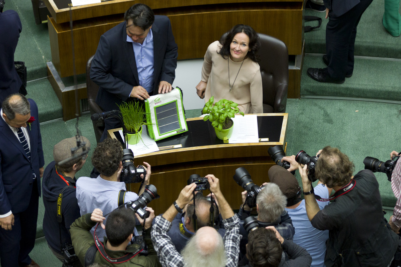 v.li.: Nationalratsabgeordneter Werner Kogler, Klubofrau Eva Glawischnig-Piesczek  im Plenarsaal