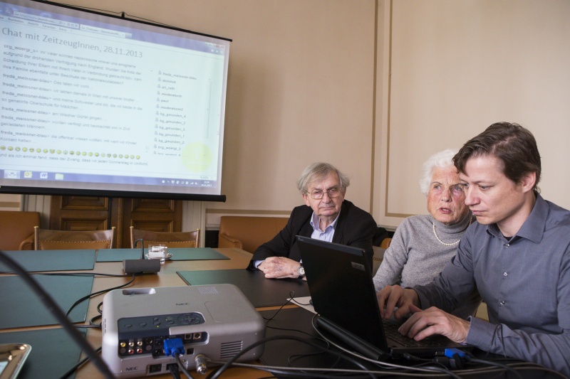 v.li.: Zeitzeuge Ari Rath, Zeitzeugin Freda Meissner-Blau, Parlamentsbediensteter Harald Brunner