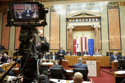 Bundeskanzler Werner Faymann (S) während seiner Ansprache an den Bundesrat