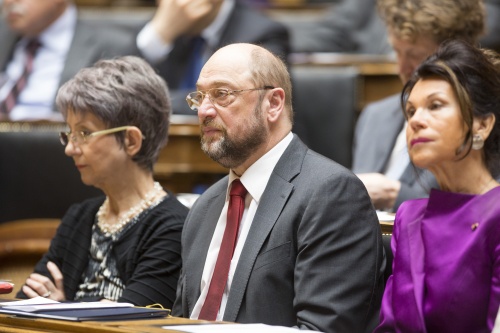 v.li.: Nationalratspräsidentin Babara Prammer (S), Präsident des Europäischen Parlaments Martin Schulz und Vizepräsidentin des Verfassungsgerichtshofs Brigitte Bierlein