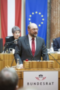 Der Präsident des Europäischen Parlaments Martin Schulz am Rednerpult