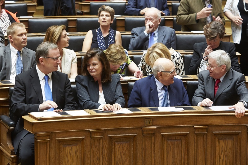 1. Reihe v.li.: Zwiter Nationalratspräsident Karlheinz Kopf, Christine Egger, Gerd Bacher und Peter Huemer