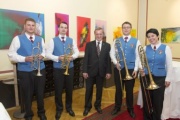 Blechbläserquartett des Arbeitermusikvereins Neufeld mit Bundesratspräsident Michael Lampel (S) in der Mitte