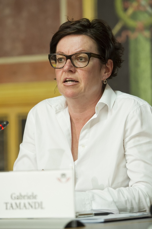 Nationalratsabgeordnete Gabriele Tamandl (V) bei der Podiumsdiskussion am Wort

