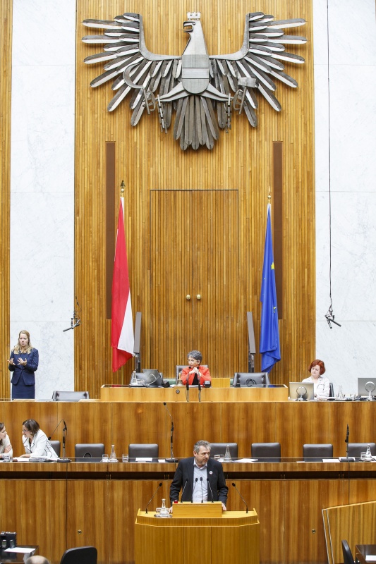 Nationalratsabgeordneter Werner Groiss (V) am Rednerpult. Auf der Regierungsbank Innenministerin Johanna Mikl-Leitner (V). Am Präsidium Nationalratspräsidentin Barbara Prammer (S)
