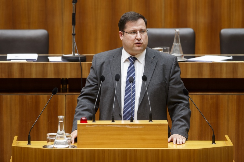 Nationalratsabgeordneter Christian Hafenecker (F) am Rednerpult