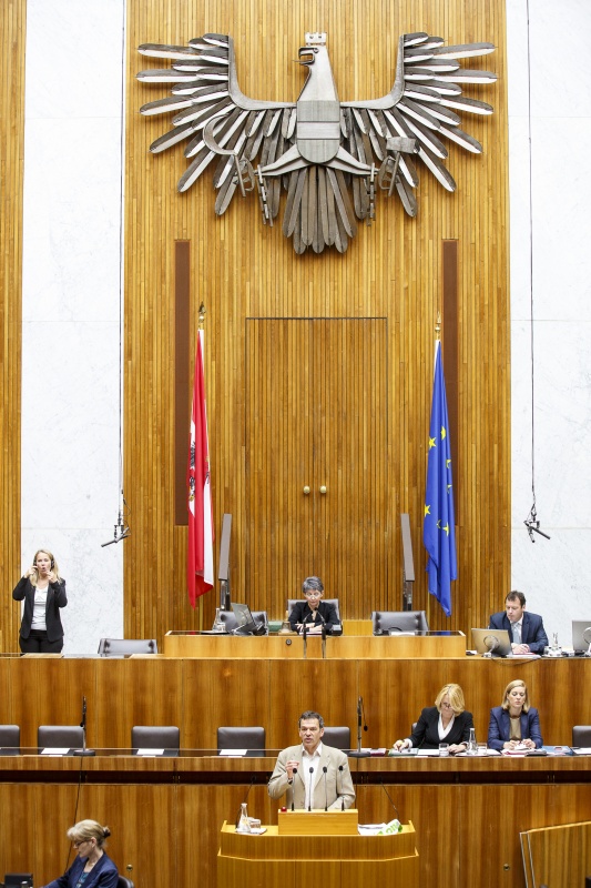 Nationalratsabgeordneter Georg Willi (G) am Rednerpult. Auf der Regierungsbank v.li.: Verkehrsministerin Doris Bures (S) und Staatssekretärin Sonja Steßl (S). Am Präsidium Nationalratspräsidentin Barbara Prammer (S).