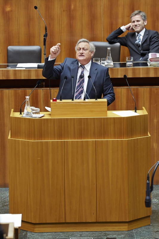 Nationalratsabgeordneter Josef Riemer (F) am Rednerpult. Auf der Regierungsbank Kulturminister Josef Ostermayer (S)