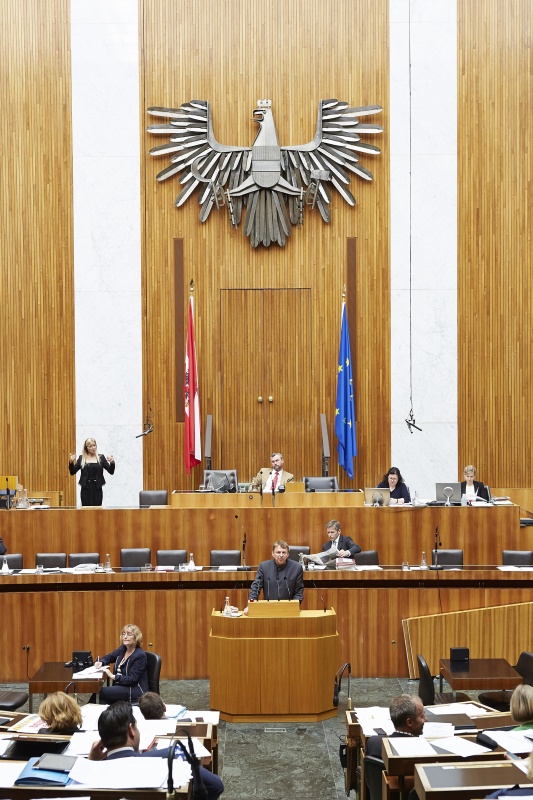 Nationalratsabgeordneter Wolfgang Zinggl (G) am Rednerpult. Am Präsidium Dritter Nationalratspräsident Norbert Hofer (F).