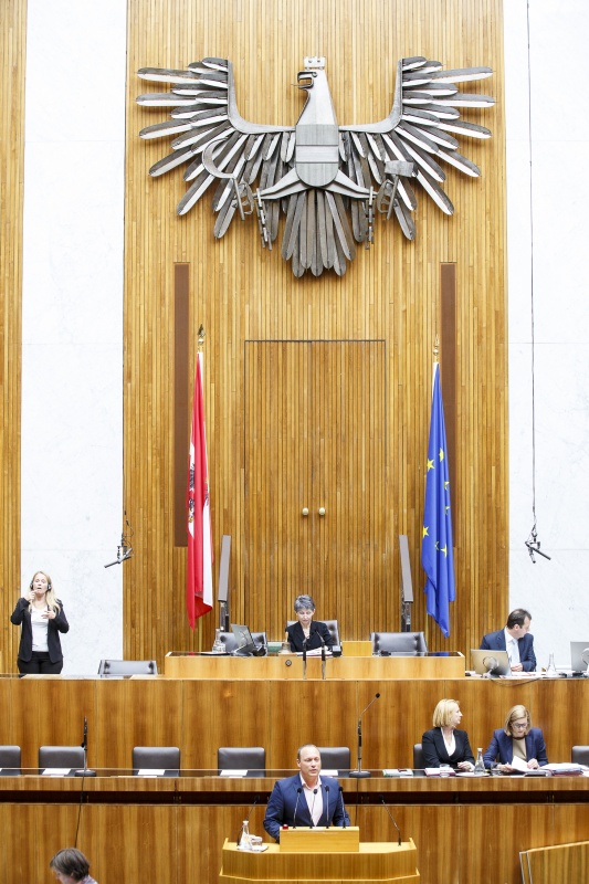 Nationalratsabgeordneter Christian Höbart (F) am Rednerpult. Auf der Regierungsbank Verkehrsministerin Doris Bures (S) und Staatssekretärin Sonja Steßl (S). Am Präsidium Nationalratspräsidentin Barbara Prammer (S)