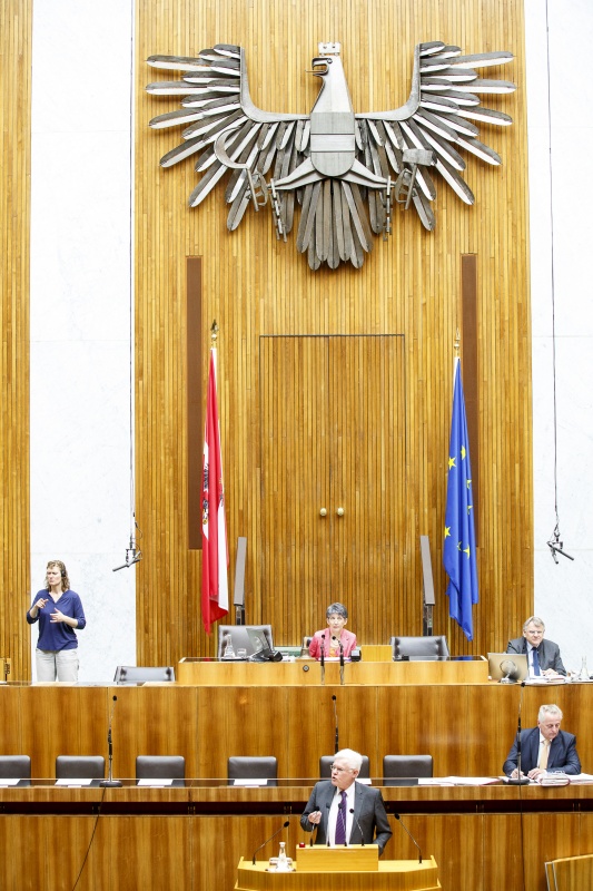 Nationalratsabgeordneter Werner Neubauer (F) am Rednerpult. Auf der Regierungsbank Sozialminister Rudolf Hundstorfer. Am Präsidium Nationalratspräsidentin Barbara Prammer (S)