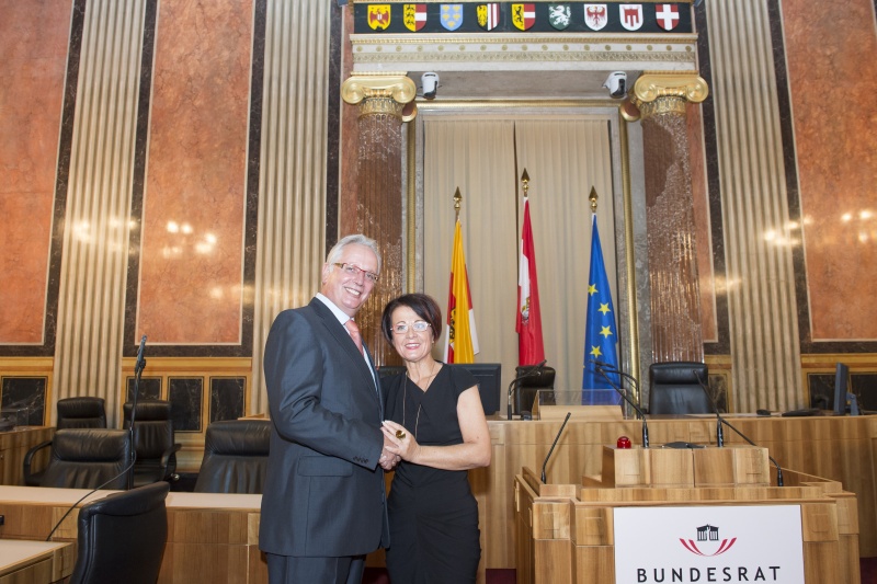 v.re.: Bundesratspräsidentin Ana Blatnik (S) und Landtagspräsident Kärnten Reinhart Rohr