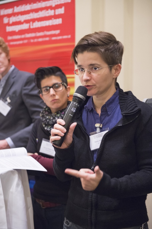 Podiumsgespräch - Was will die Wiener Community? Türkis Rosa Lila Tipp Marty Huber am Wort