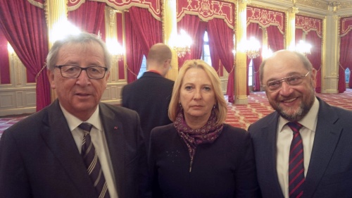 v.li.: Präsident der EU-Kommission Jean-Claude Juncker, Nationalratspräsidentin Doris Bures (S) und der Präsident des Europäischen Parlaments Martin Schulz