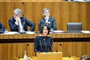 Klubobfrau Eva Glawischnig-Piesczek (G) bei ihrer Erklärung gegen den Terror