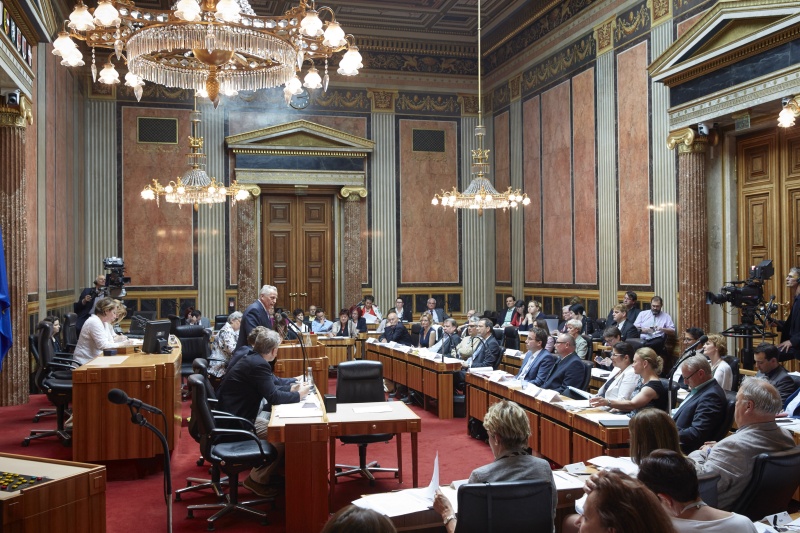 Sozialminister Rudolf Hundstorfer (S) bei seinem Einleitungsreferat. Blick Richtung EnqueteteilnehmerInnen