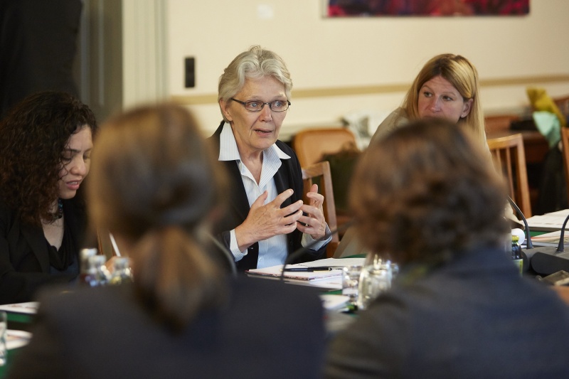 UN-Sonderbeauftragte für Katastrophenvorsorge und Leiterin des UN-Büros zur Reduzierung von Katastrophenrisiken (UNISDR) Margareta Wahlström (Mitte) während der Aussprache mit den Abgeordneten