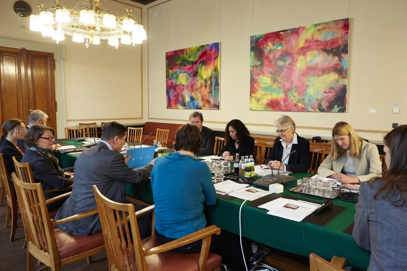 Blick Richtung UN-Delegation mit der Sonderbeauftragten für Katastrophenvorsorge und Leiterin des UN-Büros zur Reduzierung von Katastrophenrisiken (UNISDR) Margareta Wahlström (2.v.re.) während der Aussprache mit den Abgeordneten