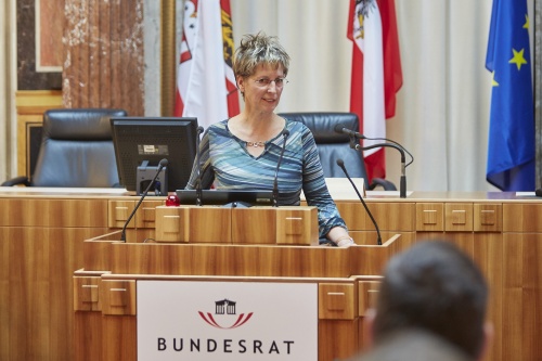 Moderatorin der Diskussionsrunde Partizipation Ursula Seethaler am Rednerpult