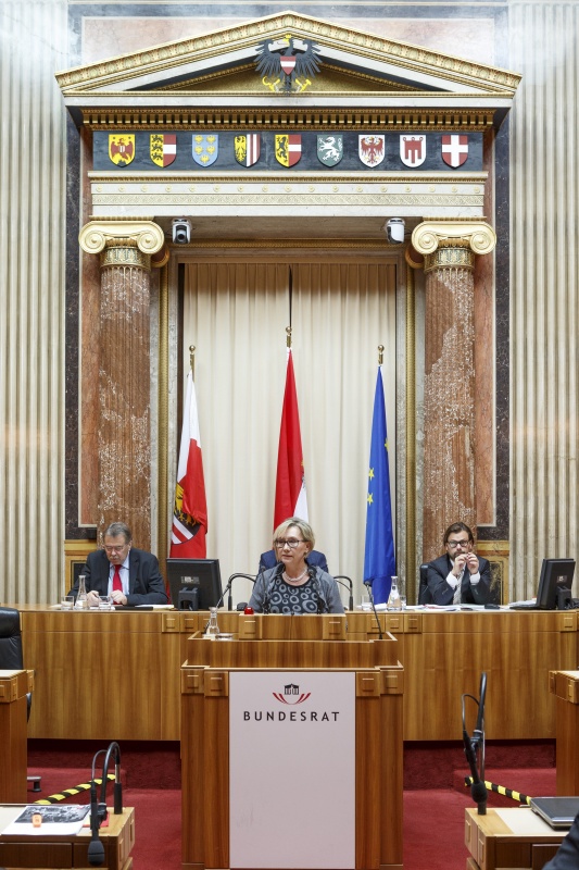 Bundesrätin Adelheid Ebner (S) am Rednerpult