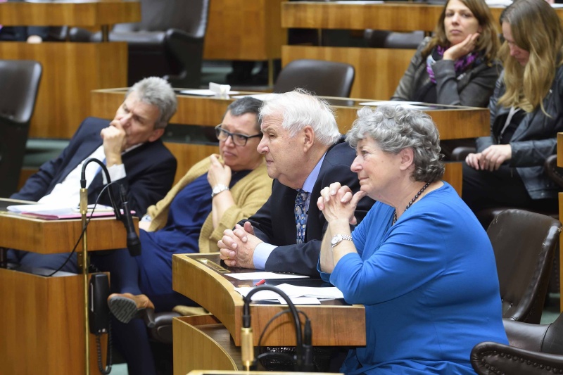 v.li.: ÖGB-Präsident Erich Foglar, Gesundheitsministerin Sabine Oberhauser (S), Bundesminister a.D Rudolf Edlinger (S), Bundesministerin a.D. Eleonora Hostasch (S)