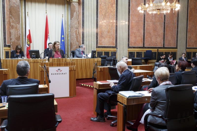 Bundesrätin Nicole Schreyer (G) am Rednerpult. Blick Richtung VeranstaltungsteilnehmerInnen