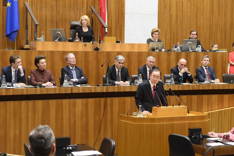Rede von UN-Generalsekretär Ban Ki-moon im Sitzungssaal des Nationalrates
