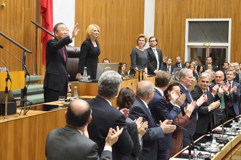 Rede von  UN-Generalsekretär Ban Ki-moon im Sitzungssal des Nationalrates