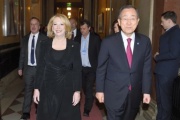 von links: Nationalratspräsidentin Doris Bures (S) und UN-Generalsekretär Ban Ki-moon