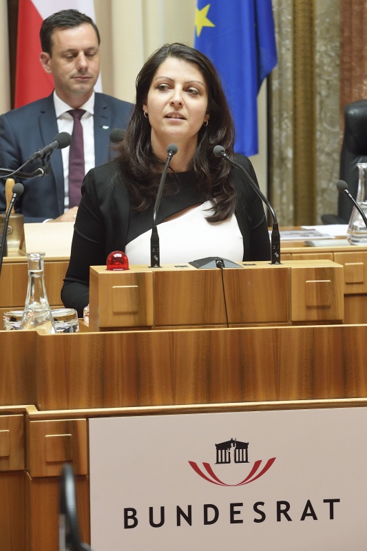 Staatssekretärin im Bundeskanzleramt Muna Duzdar (S) bei ihren Ausführungen