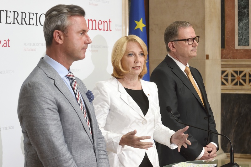 Von links: Dritter Nationalratspräsident Norbert Hofer (F), Nationalratspräsidentin Doris Bures (S), Zweiter Nationalratspräsident Karlheinz Kopf (V)