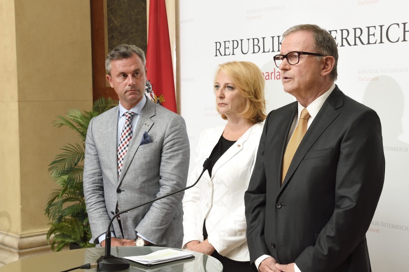 Von links: Dritter Nationalratspräsident Norbert Hofer (F), Nationalratspräsidentin Doris Bures (S), Zweiter Nationalratspräsident Karlheinz Kopf (V)