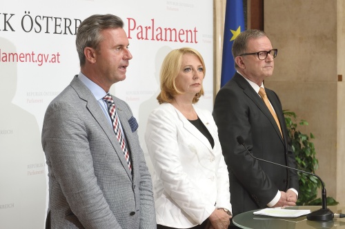 Von links: Dritter Nationalratspräsident Norbert Hofer (F), Nationalratspräsidentin Doris Bures (S), Zweiter Nationalratspräsident Karlheinz Kopf (V)