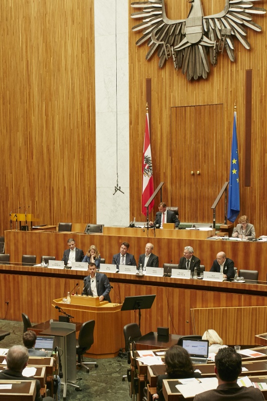 Nationalratsabgeordneter Michael Pock (N) am Rednerpult