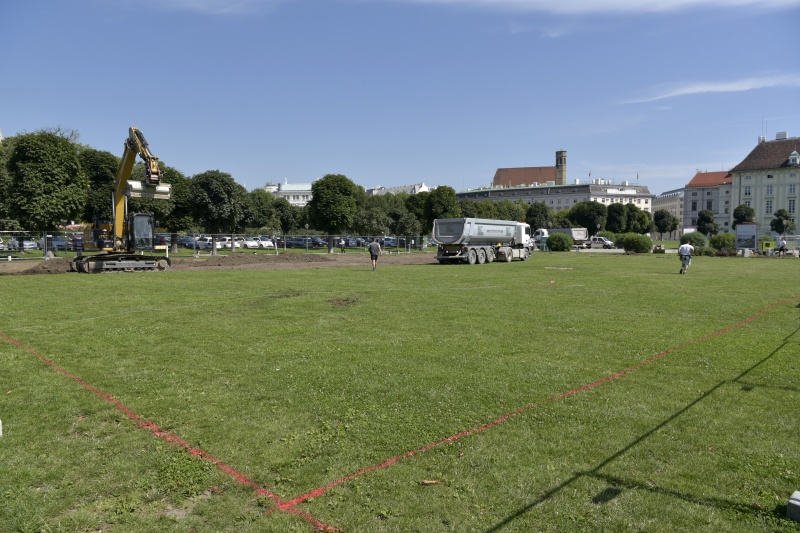 Grabungsarbeiten mit Bagger und Abtransport des Aushubes