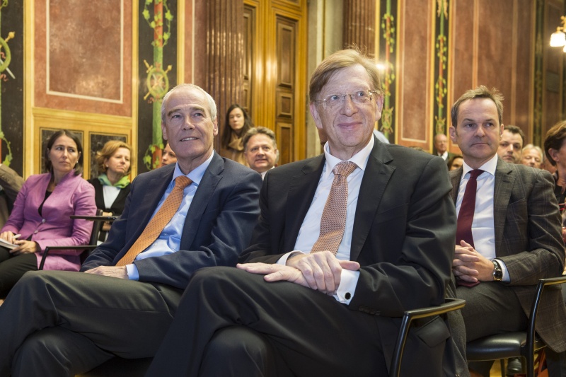 Von rechts: Managing Director Agenda Austria Franz Schellhorn, Verfassungsgerichtshofpräsident Rudolf Thienel, Präsident des Obersten Gerichtshofes Eckart Ratz, Chefredakteurin Alexandra Föderl-Schmid