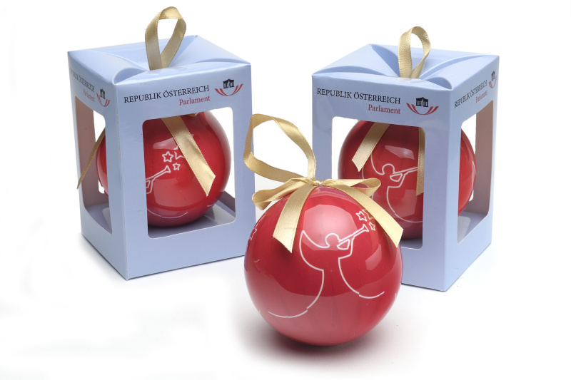 Christbaumkugel rot mit Engelsmotiv