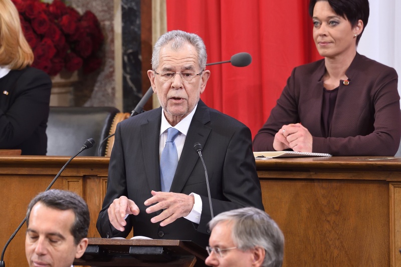 Bundespräsident Alexander Van der Bellen bei seiner Rede